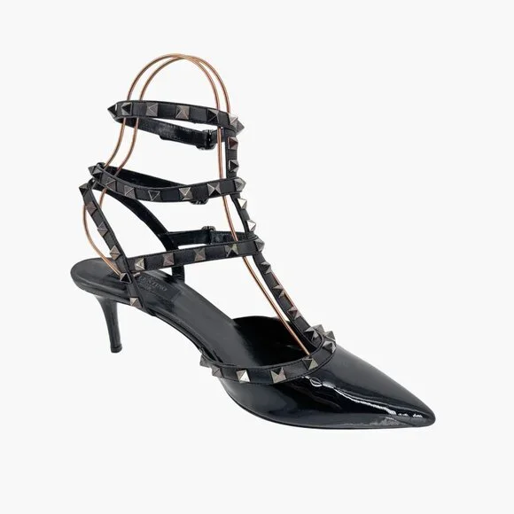 Valentino Rockstud Black Patent Leather Caged Strappy Pumps Heels Size 40 US 10 - Picture 10 of 13